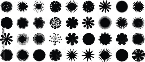 Photos Pitch black solid silhouette set of tree top view symbols, architectural plant plan icons for landscape design and site mapping