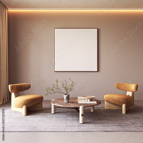 Foto Chair in scandinavian modern minimalism living room mockup template with empty p