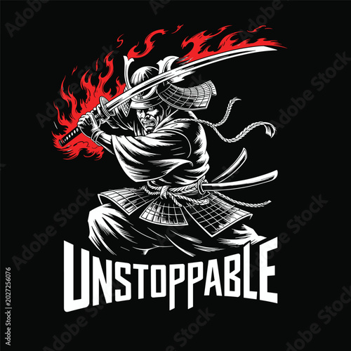 Samurai warrior, unstoppable, vector illustration, martial arts, sword