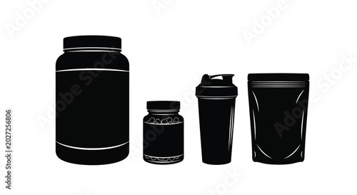 Protein containers and shaker bottle silhouette