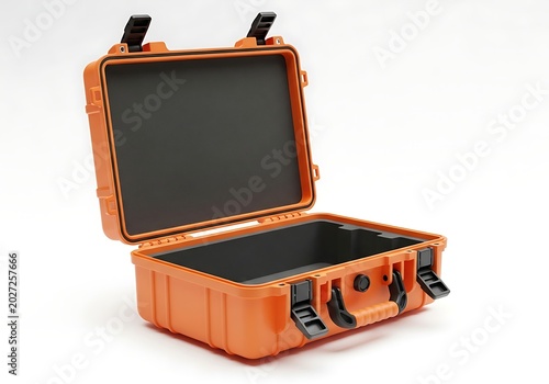 Open orange heavy duty waterproof protective case for equipment