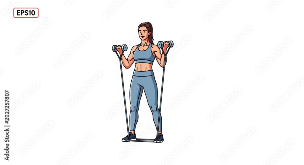 Fototapeta premium Woman Exercising with Resistance Bands and Dumbbells.