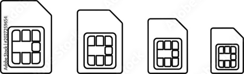 Tableau sur toile SIM card size comparison set, standard micro nano cellular chip icons for mobile