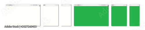 Responsive browser windows showing green screen layout mockup template.
