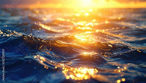 Golden sunbeams dance on gentle ocean waves at sunset