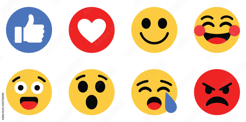 Ταπετσαρία Emoji reaction set for social media with modern flat emoticons representing user