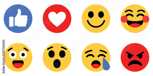 Bild auf Leinwand Emoji reaction set for social media with modern flat emoticons representing user