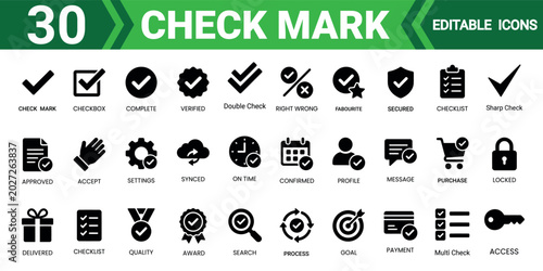 Картината върху платно Solid check mark icon collection set editable vector illustration mega pack