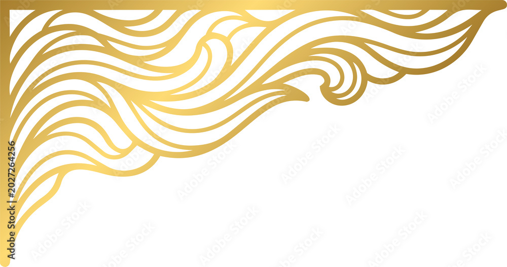 Fototapeta premium Golden Elegant Abstract Wave Corner Border