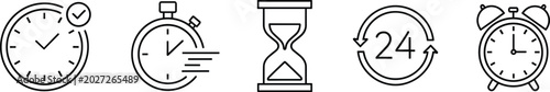 Foto Time and deadline icons set, clock stopwatch hourglass alarm 24 hours symbol, pr