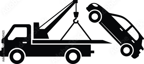 Foto Tow Truck Towing Car Silhouette for Roadside Assistance Vehicle Recovery Breakdo