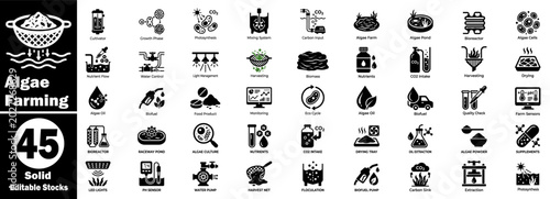 Fotografie Algae farming solid icon set