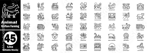 Quadro su tela Animal welfare farming line editable stock icons