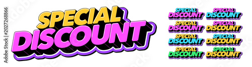 Special discount deal, text icon set for promotion. Text Special discount in 3D style, season sale and price off. Special discount tag, isometric title for graphic design in pop art style, vector set
