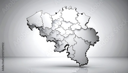 Outline map of Belgium with internal regions highlighted, a modern cartography representation on a gradient background