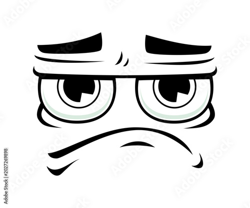 Photography Grumpy cartoon face emoji with tired droopy eyes and heavy brows conveys annoyance and displeasure emotion