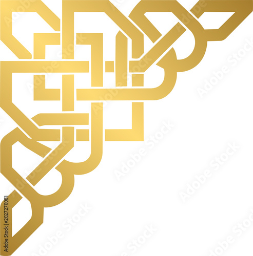 Golden Elegant Islamic Corner Border with Traditional Arabesque Patterns