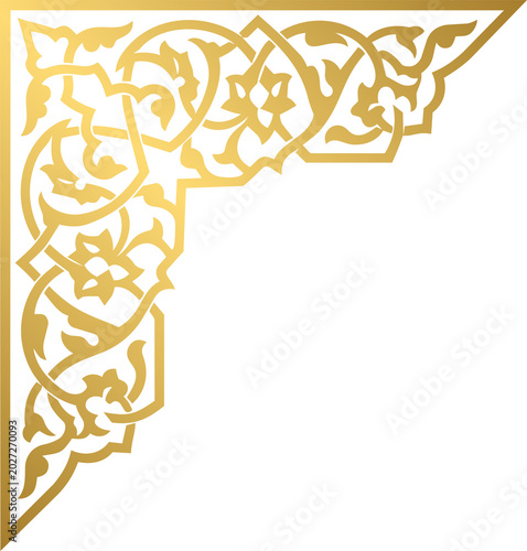 Golden Elegant Islamic Corner Border with Traditional Arabesque Patterns