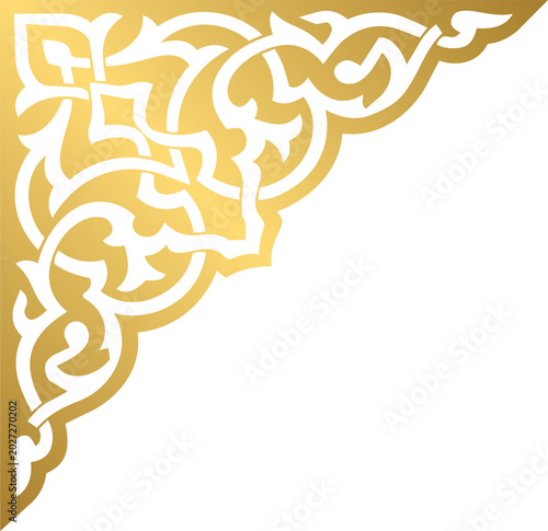 Golden Elegant Islamic Corner Border with Traditional Arabesque Patterns
