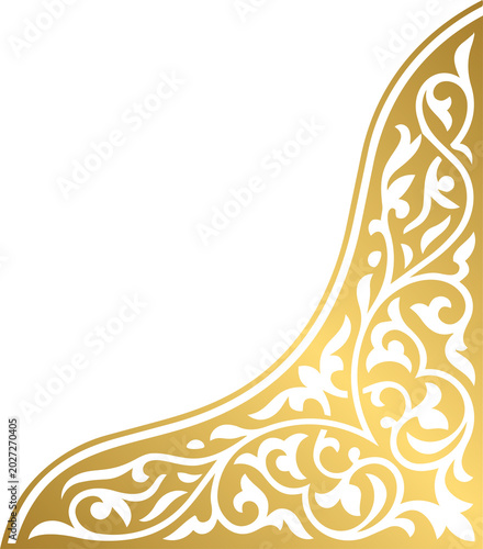 Golden Elegant Islamic Corner Border with Traditional Arabesque Patterns