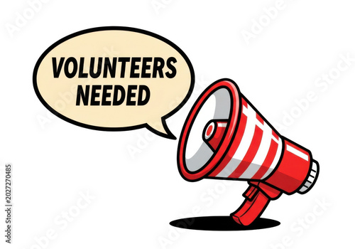 Volunteers needed announcement with megaphone and speech bubble. isolated on transparent background