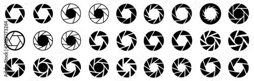 Φωτογραφία camera shutter aperture icon set vector