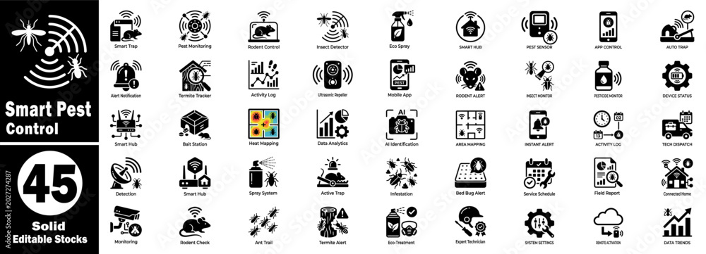 Fotografie Smart pest control vector icons set