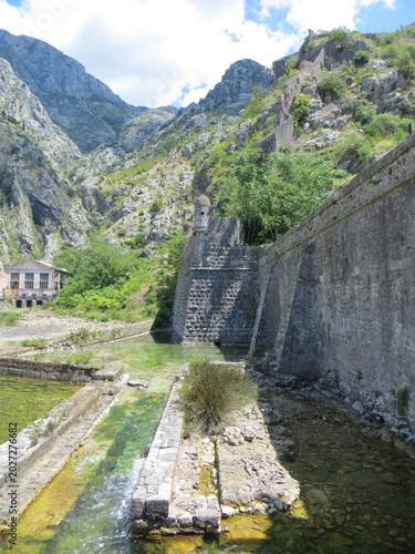River Skurda and Kotor Old Town Walls in Montenegro.