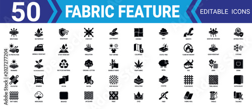 Schilderij op canvas Solid icon collection 50 editable vector fabric feature illustrations mega pack