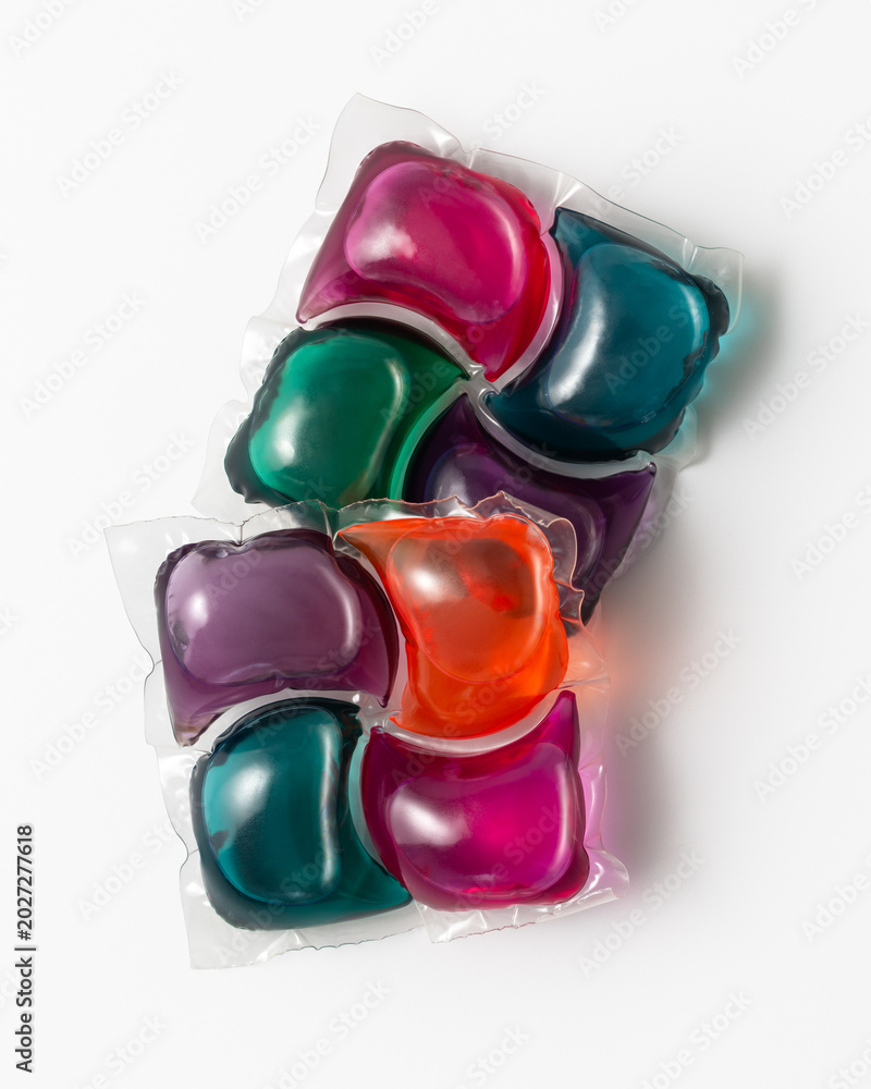 Photography Colorful Laundry Detergent Pods on White Background