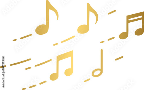 Golden Music Notes Wave and Floating Musical Symbols