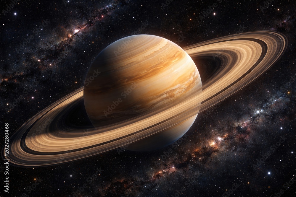 Fototapeta premium Planet Saturn with vibrant ring structure set against starry cosmos