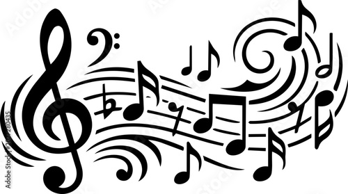 Tableau sur toile Music Notes Wave and Floating Musical Symbols