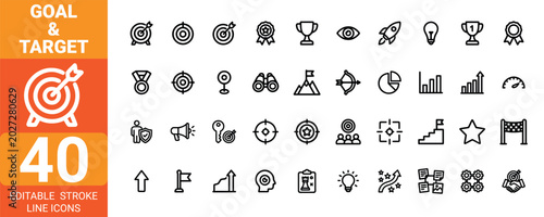 Outline icons set collection for goal and target concepts with editable stroke vector illustration