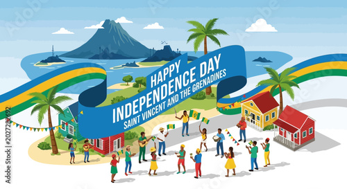 Fotografía Illustration celebrating Saint Vincent and the Grenadines Independence Day with