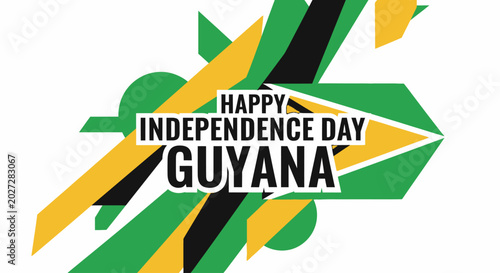 Tableau sur toile Happy Guyana Independence Day celebration with abstract geometric background