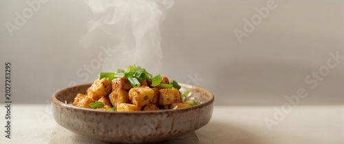 Asian cuisine tofu bowl loa...