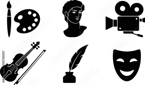 The artistic vector file showcases various creative tools and symbols side by side
