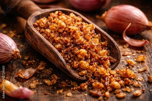 Wood scoop filled with crun...