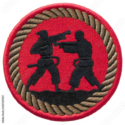 Martial arts club logo with silhouette fighters isolated on transparent background