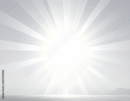 Radiant sunburst over tranquil water and distant land