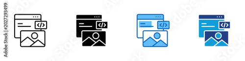 Tableau sur toile Web Content Multiple Style Icon Design Vector - Web page with code panel and ima