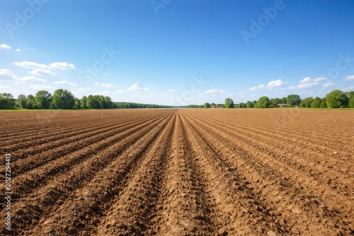 Open plowed farmland framed...