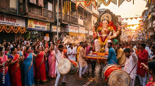 Ganesh Visarjan Festival Celebration with Ganesha Idol Procession in India