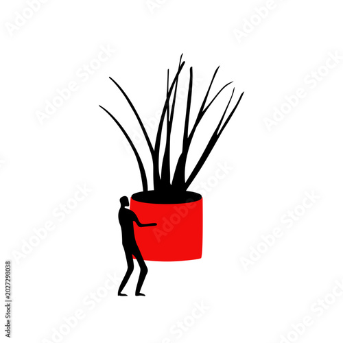 Man Carrying a Large Potted Plant with a Red Pot