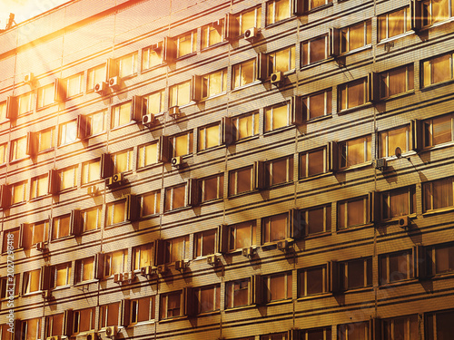 Dramatic light leak USSR architecture in Russia backdrop