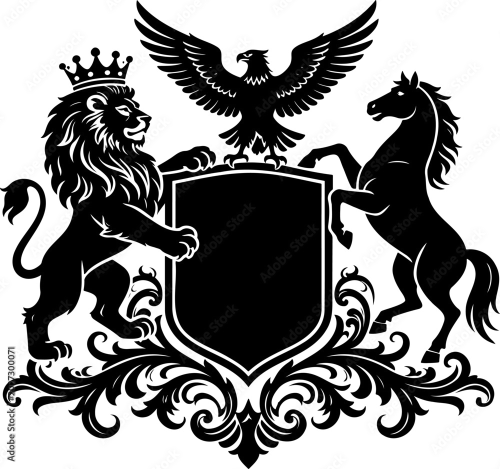 Fototapeta premium Medieval Coat of Arms with Crowned Lion