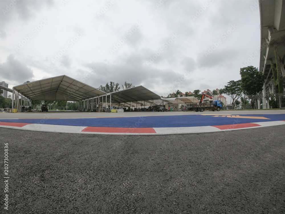 Naklejka premium Singapore / December 2017: Dismounting of the Formula One Racing track at Marina Bay Street Circuit. 