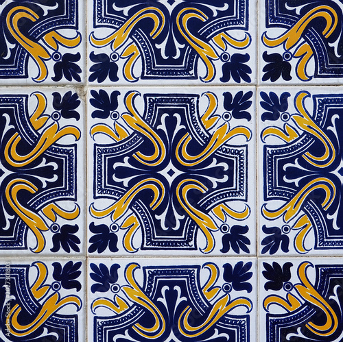 Collection of vintage style Portuguese tiles. Modular geometric design with ornamental elements in different colours
