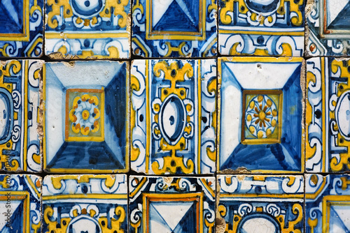 Collection of vintage style Portuguese tiles. Modular geometric design with ornamental elements in different colours